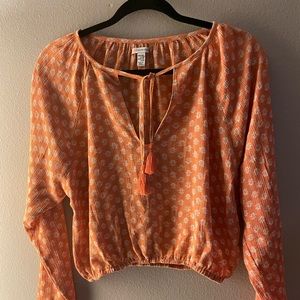Crop elastic waist drawstring detail orange and tan